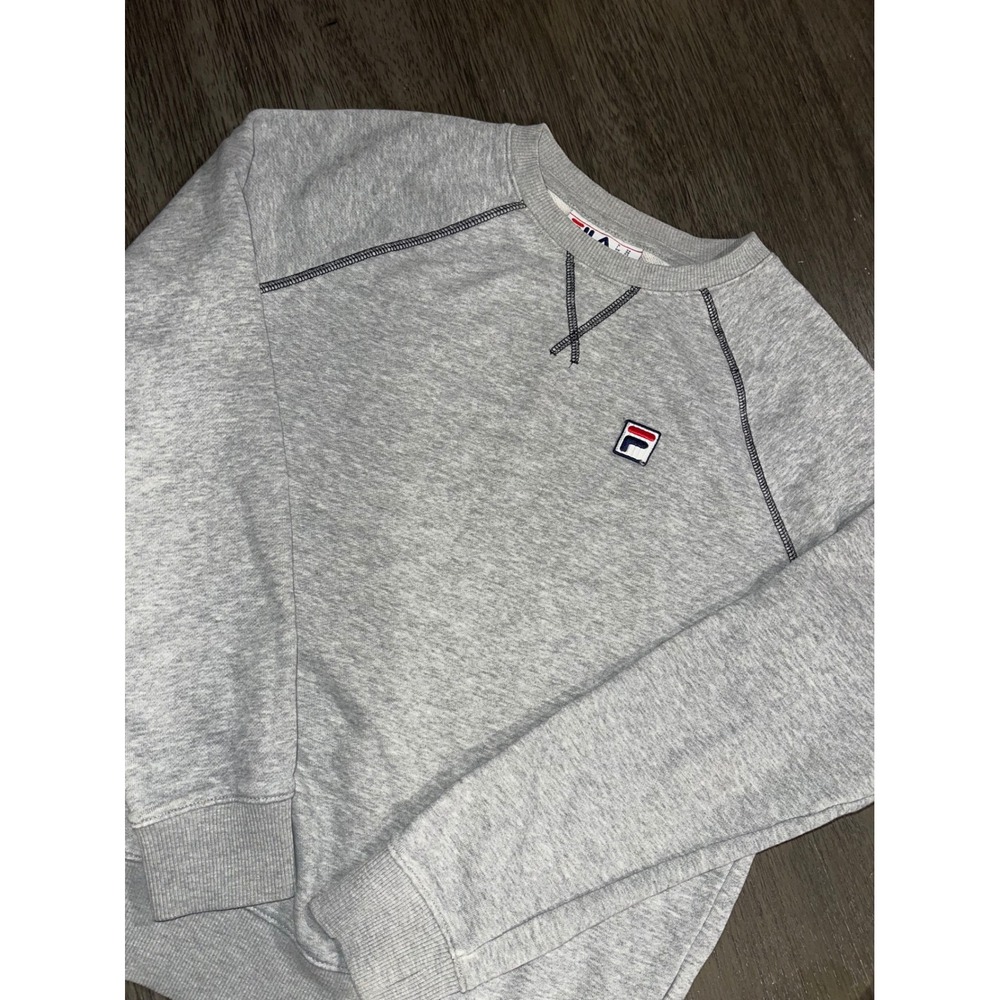 Fila Women XS Gray Sweatshirt Raglan Contrast Stitch Crewneck Logo Fleece